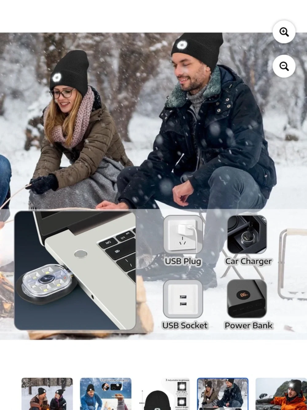 Black LED Beanie Hat with Built-In Headlight